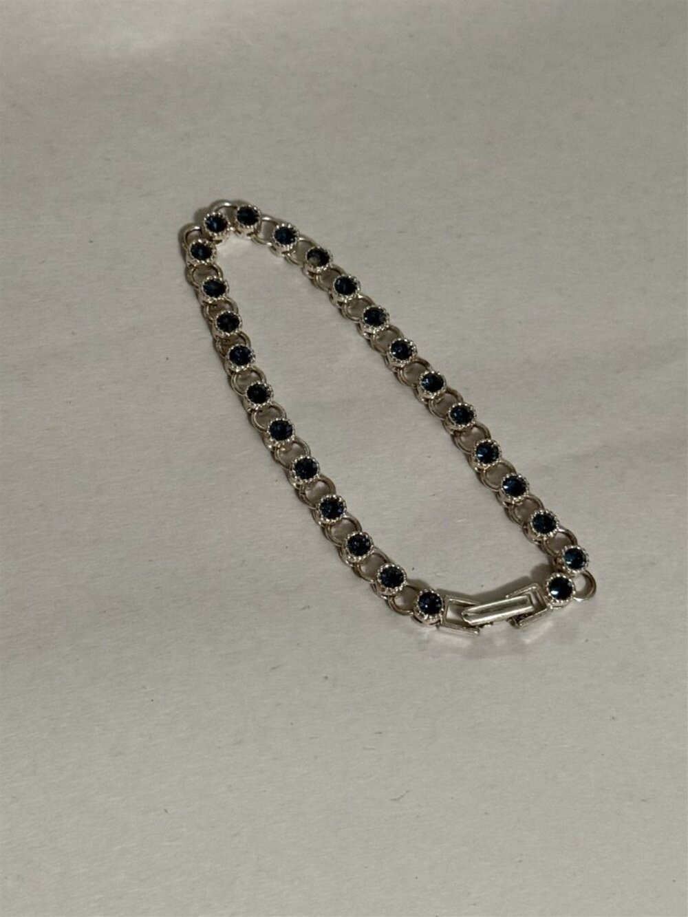 Vintage Avon Blue Rhinestone Bracelet Silver Tone 7”